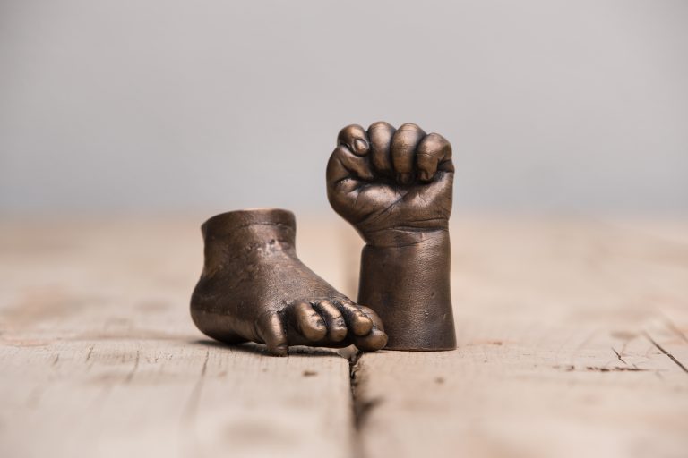 3d baby and and foot cast in solid bronze