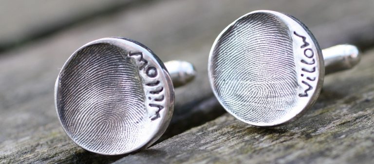 silver circle fingerprint of your child cufflinks
