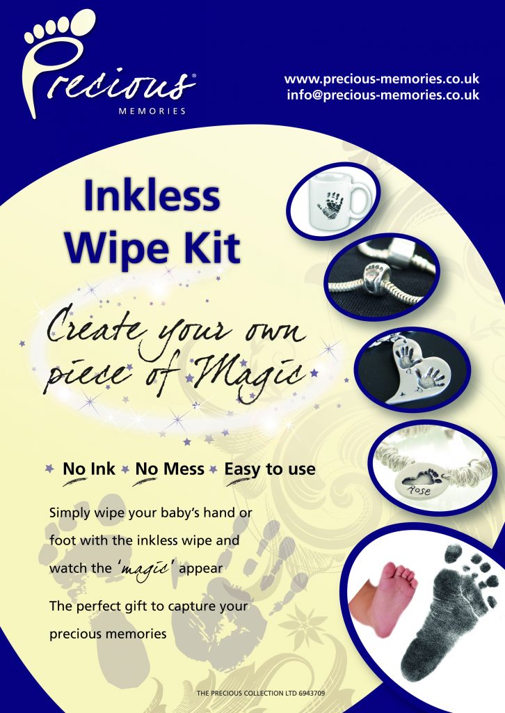 Inkless Wipe Kits to create handprint and fingerprint silver jewellery