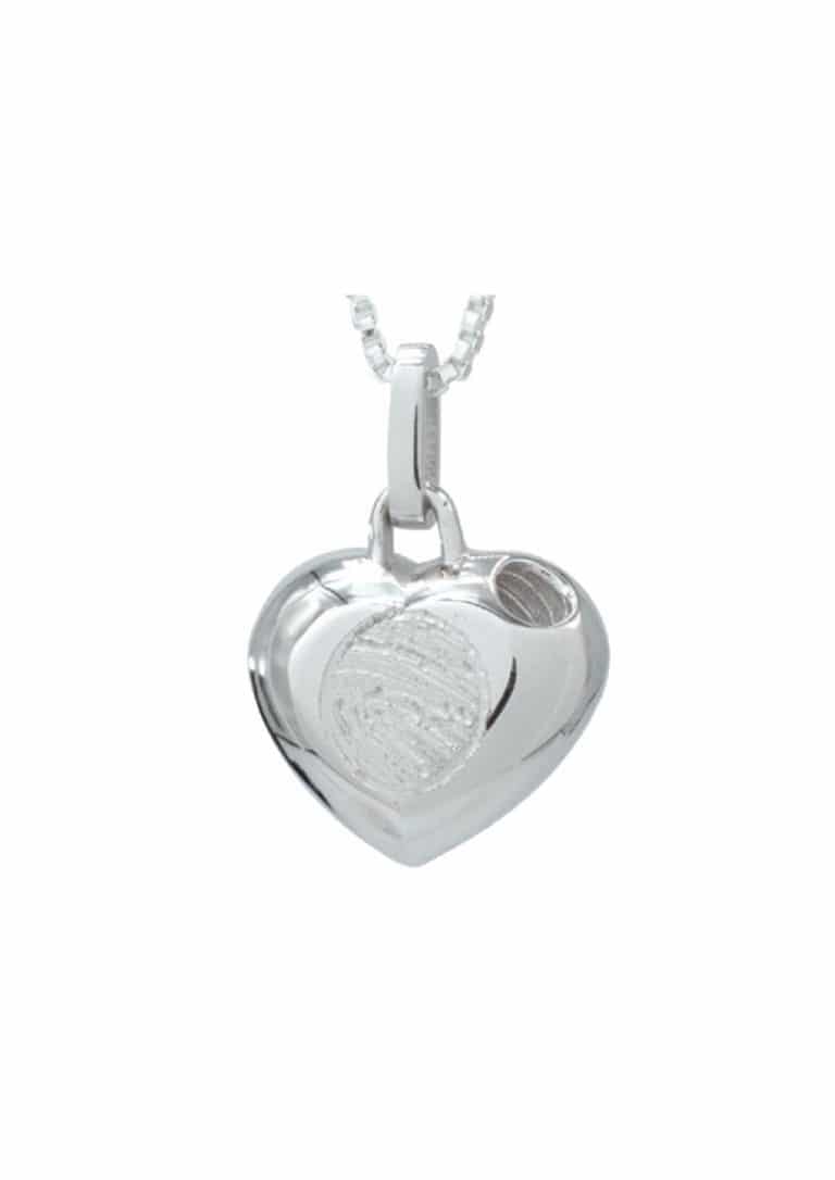 silver heart creamtion pendant urn with lasered fingerprint