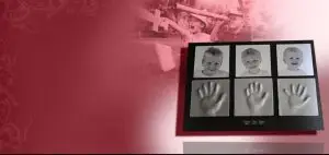 Three raised baby handprint tiles of siblings created by Dorset keepsake artist Glenda