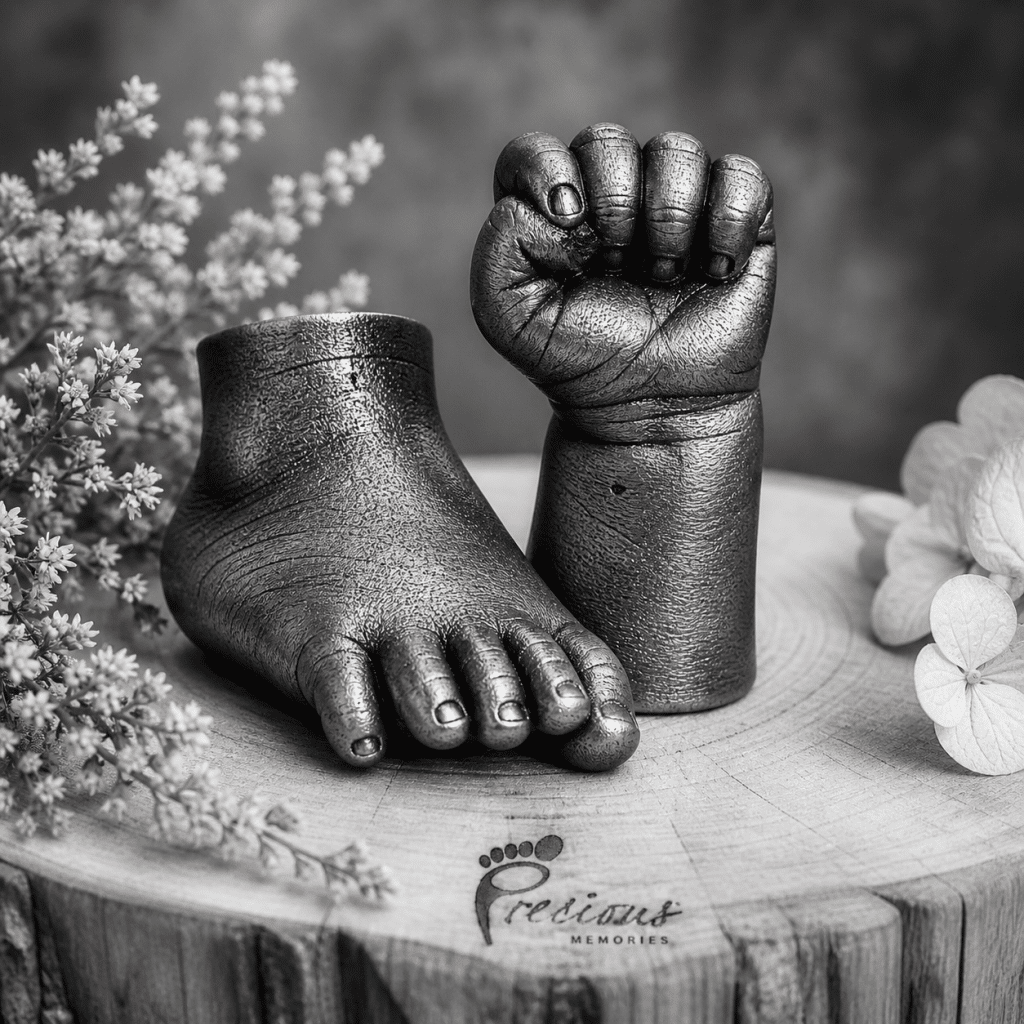 Finished baby hand casting keepsake, showing the detail specialist lifecasting training teaches