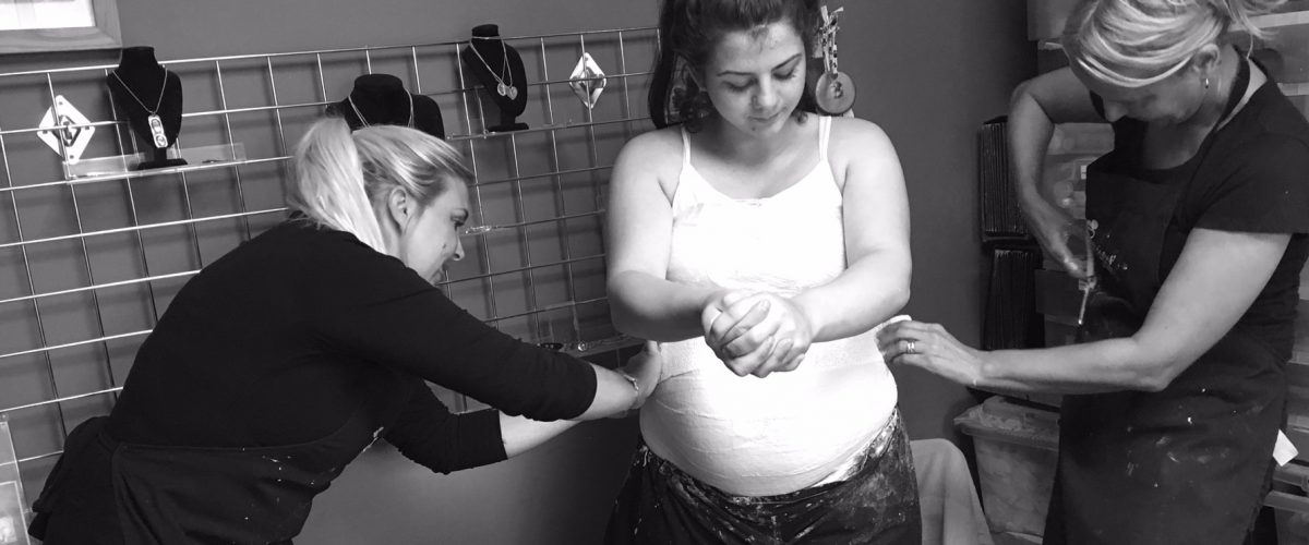 Pregnancy belly bump casting with mod roc bandage rockabelly